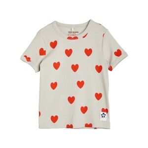 Mini Rodini 5-7y Ribbed Heart T-Shirt short 0868 sleeve beige red